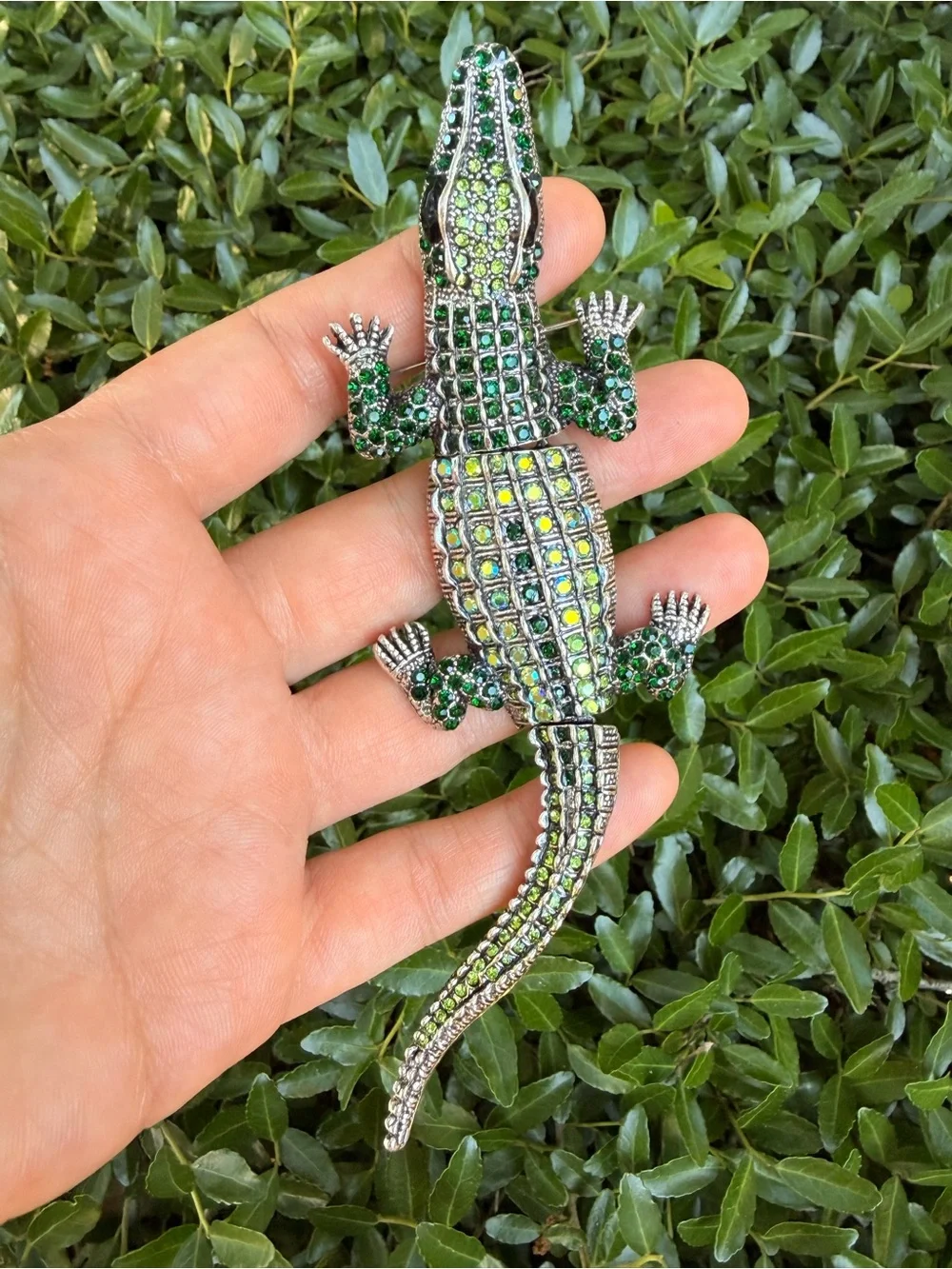Green Crystal Alligator Brooch Pin